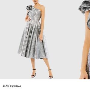 Mac Duggal Glittering Silver One-Shoulder Gown